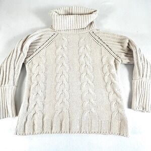 Moon &‎ Madison Cream Cable Knit Turtleneck Chenille Sweater Small 01919